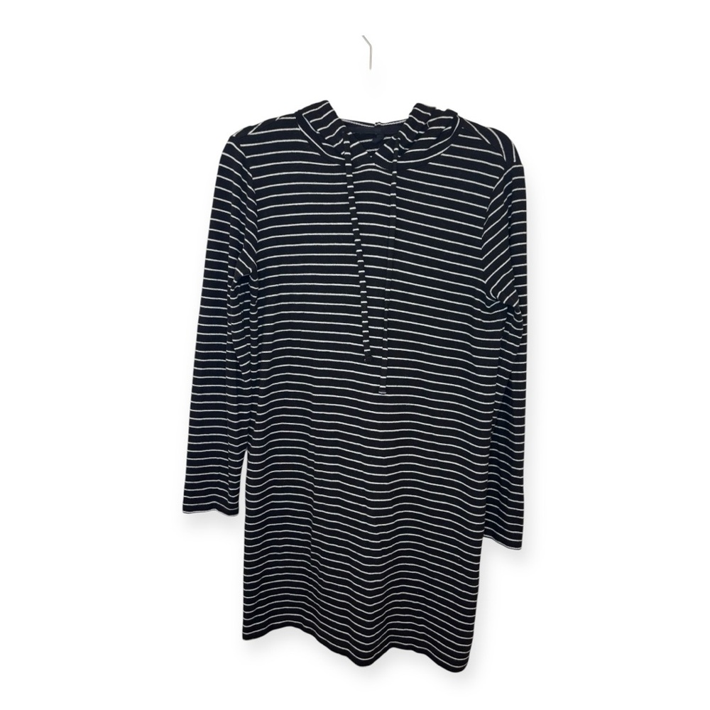 Lou & Grey Black White Striped Hooded Tunic Dress Soft Knit Medium